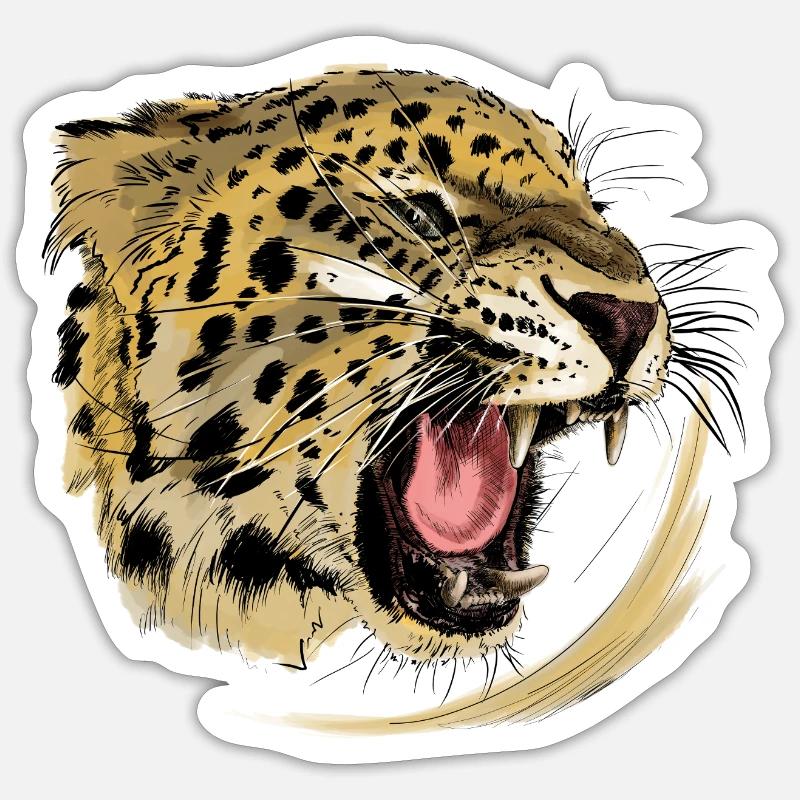 Conception de prédateur sauvage avec visage de léopard Sticker taille S (10 x 10 cm)