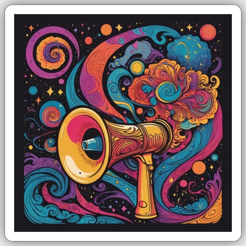 Exploration psychédélique avec haut-parleur spatial - Sticker taille S (10 x 10 cm) - blanc mat
