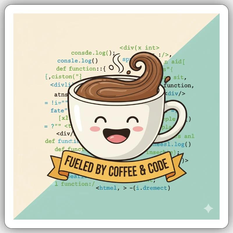 Happy Coffee Mug and Code Sticker size S (10 x 10 cm)