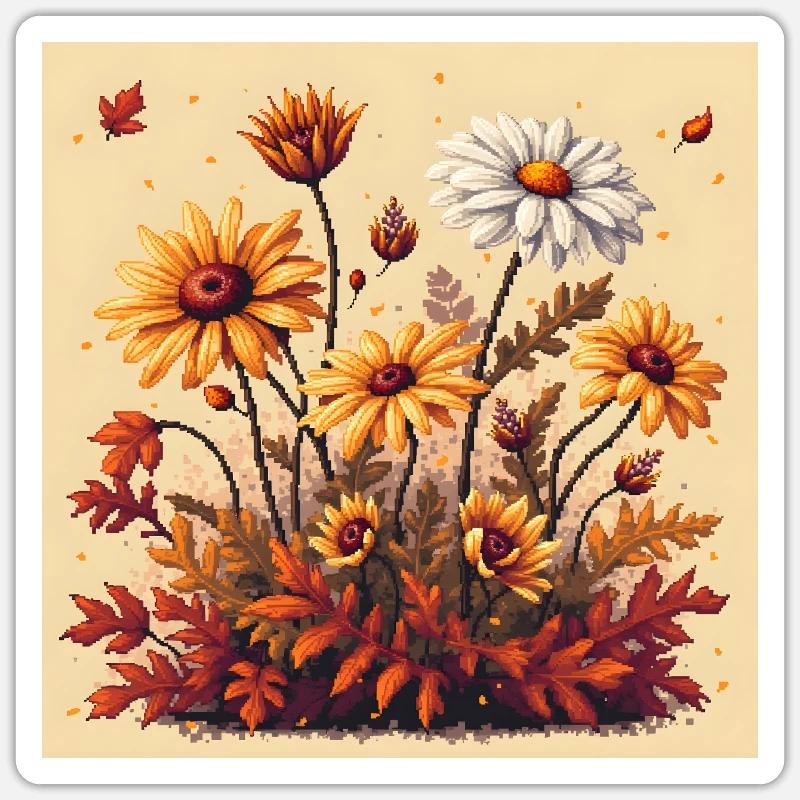 8 bits Floraison d’automne - Sticker taille S (10 x 10 cm) - blanc mat