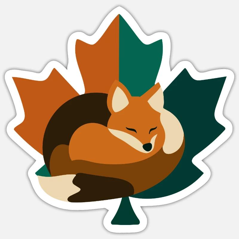 Fox in maple leaf design. Sticker size S (10 x 10 cm)