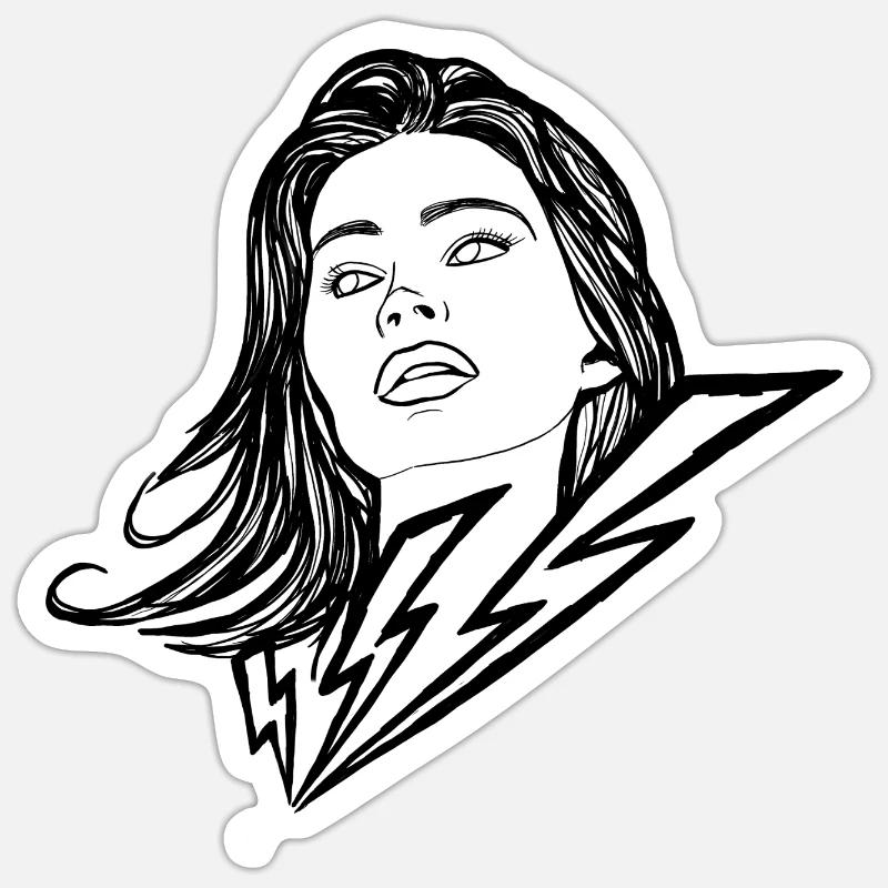 Femme Lightning Potrait - Sticker taille S (10 x 10 cm) - blanc mat