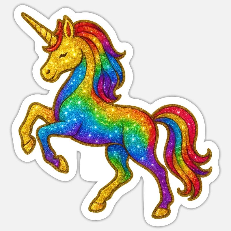 Glitzernder Regenbogen-Einhorn - Sticker Größe S (10 x 10 cm) - Mattweiß