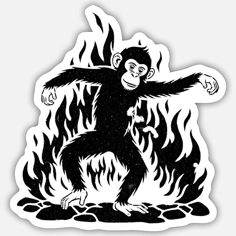 Monkey dancing around the fire Sticker size S (10 x 10 cm)