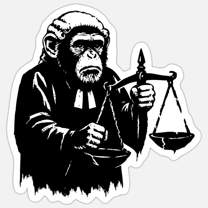 Monkey judge pulls scales down Sticker size S (10 x 10 cm)