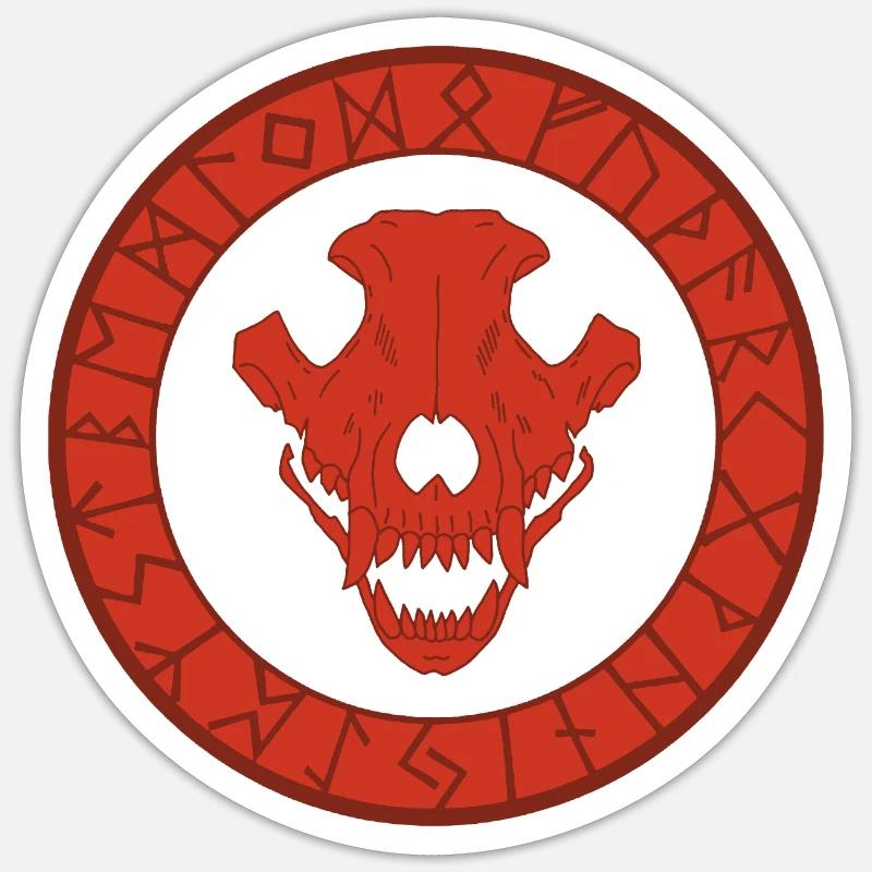 Roter Wikinger Wolf Schädel - Sticker Größe S (10 x 10 cm) - Mattweiß