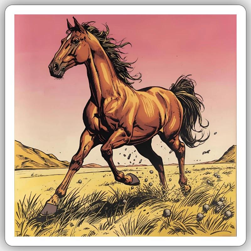 Imprimé dynamique cheval sauvage - Sticker taille S (10 x 10 cm) - blanc mat
