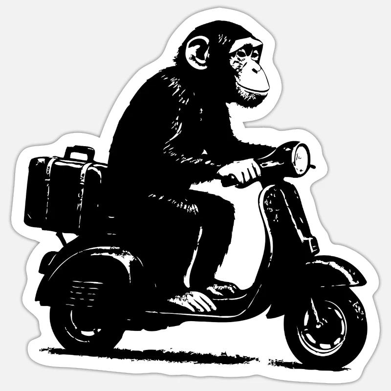 Retro Affe auf Moped | Roller-Affe - Sticker Größe S (10 x 10 cm) - Mattweiß