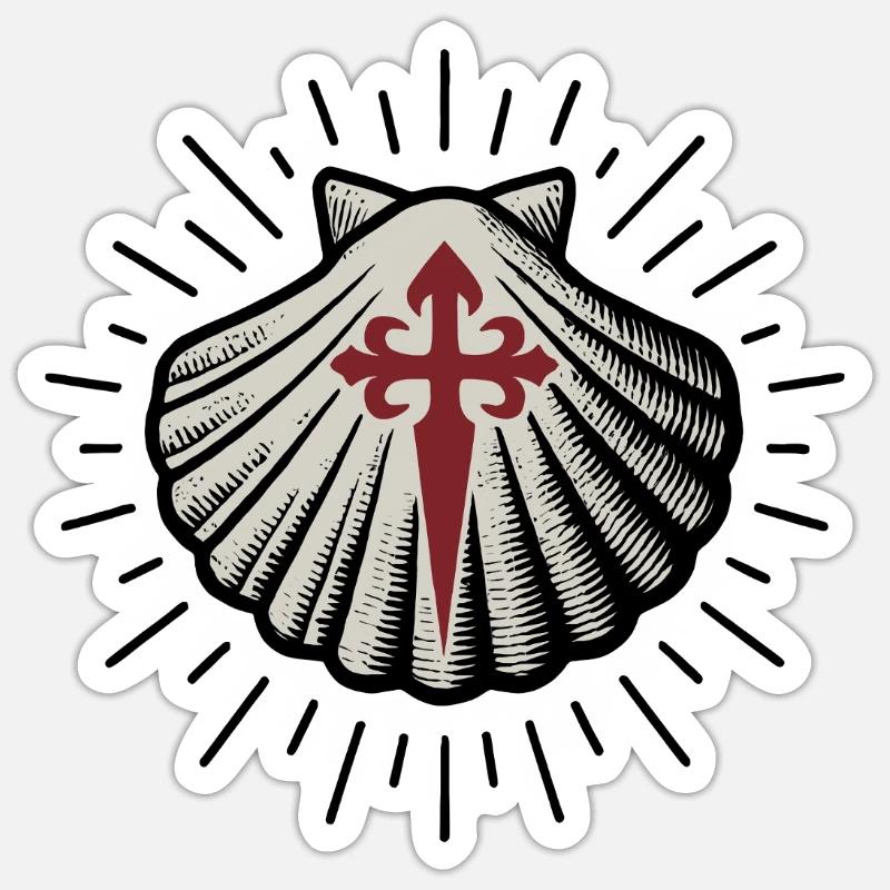 Coquille Saint-Jacques avec Croix de Saint-Jacques-de-Compostelle - Sticker taille S (10 x 10 cm) - blanc mat
