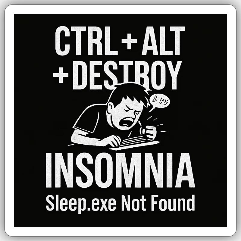 Insomnia Meme Graphic Tee - Sticker size S (10 x 10 cm) - white matte