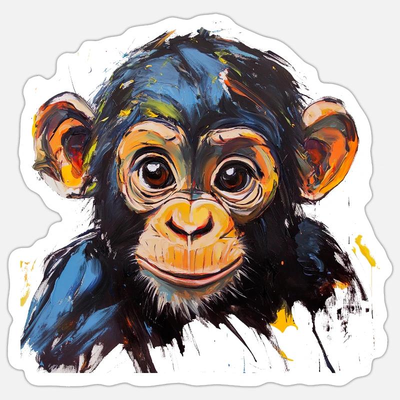 Conception d’art expressive de portrait de bébé singe Sticker taille S (10 x 10 cm)