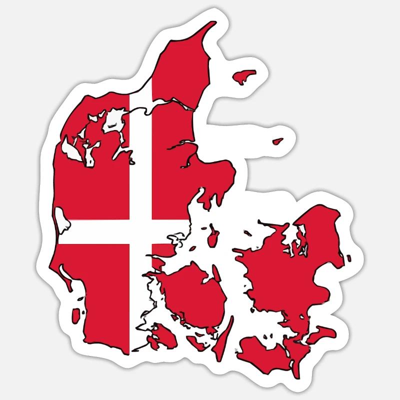 Denmark flag on map - Sticker size S (10 x 10 cm) - white matte