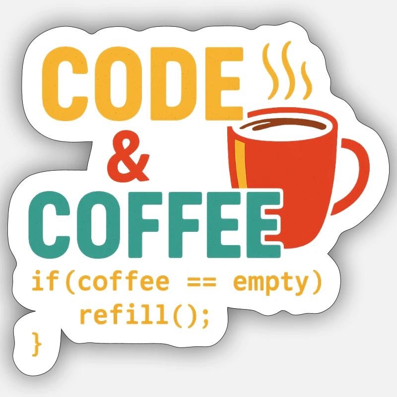 Code et café - Sticker taille S (10 x 10 cm) - blanc mat