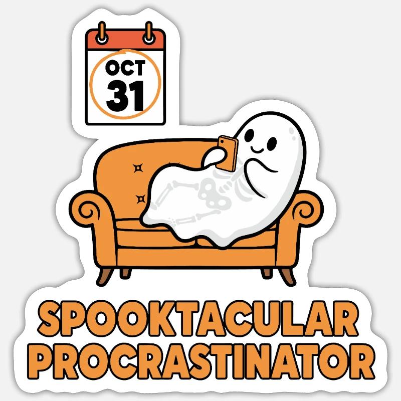Spooky Ghost Procrastinator Design - Sticker size S (10 x 10 cm) - white matte