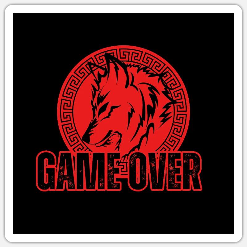 Aggressive Red Wolf "Game Over" - Sticker size S (10 x 10 cm) - white matte