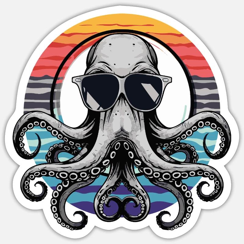 Octopus with sunglasses - Sticker size S (10 x 10 cm) - white matte