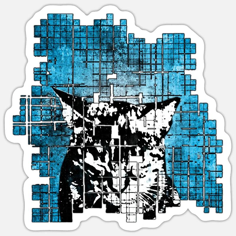 Graffiti-Stil Katzenporträt mit blauer Explosion - Sticker Größe S (10 x 10 cm) - Mattweiß
