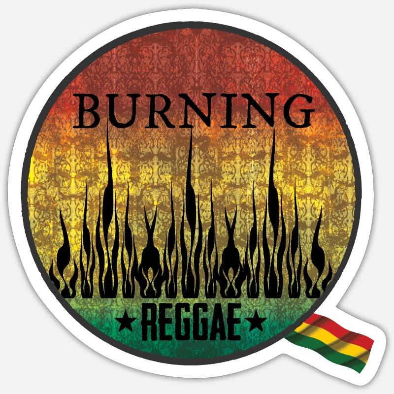 Feuriges Burning Reggae Emblem - Sticker Größe S (10 x 10 cm) - Mattweiß