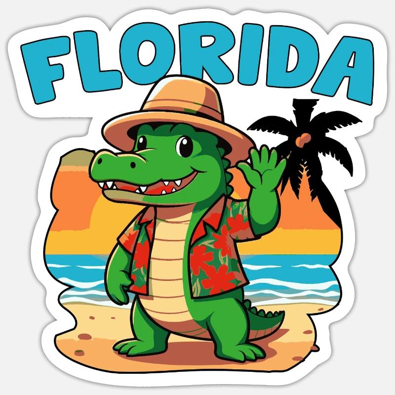 Crocodile Vacances Floride - Sticker taille S (10 x 10 cm) - blanc mat