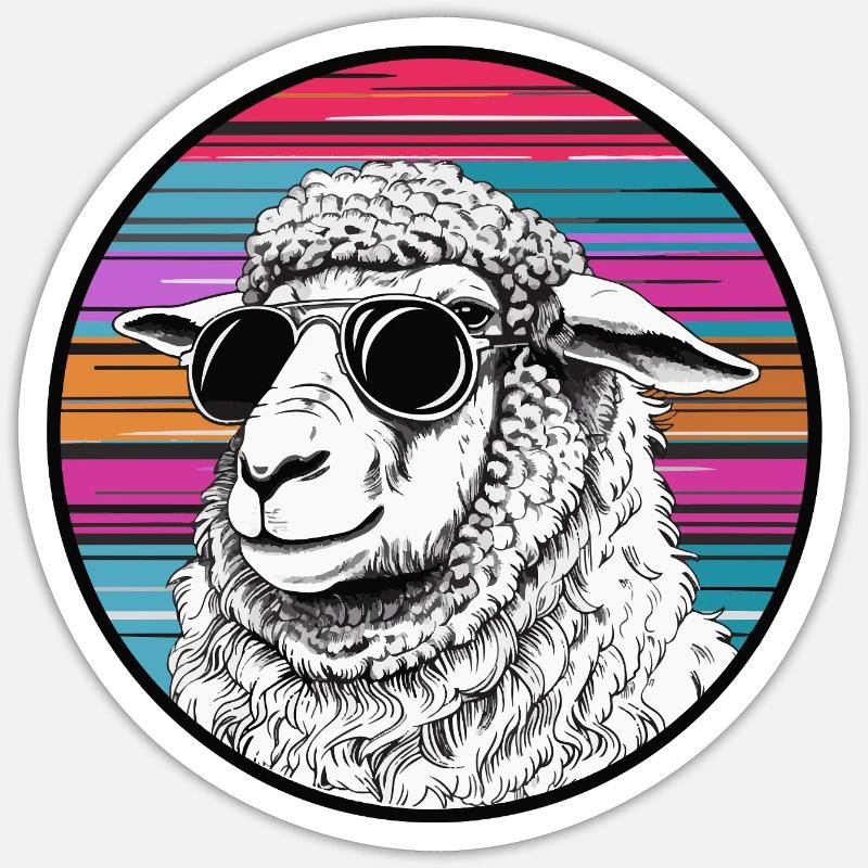 Lamasurfer mit Sonnenbrille - Sticker Größe S (10 x 10 cm) - Mattweiß