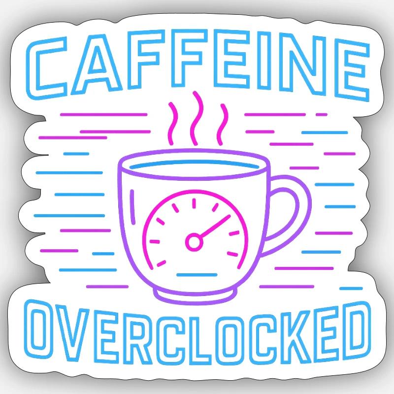 Caféine overclockée - Sticker taille S (10 x 10 cm) - blanc mat