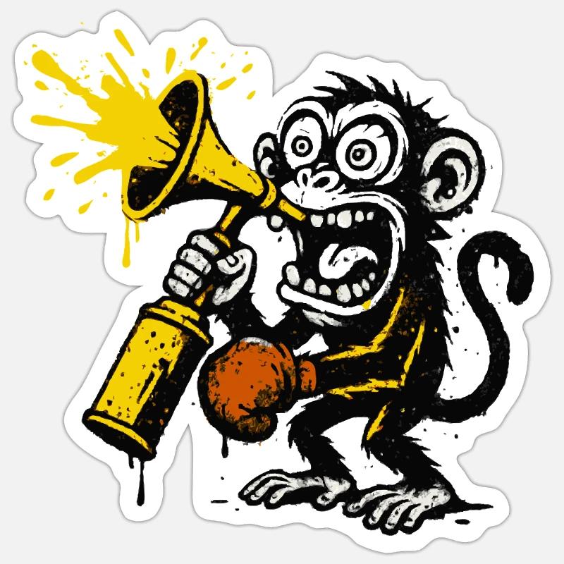 Expressive monkey with megaphone - Sticker size S (10 x 10 cm) - white matte