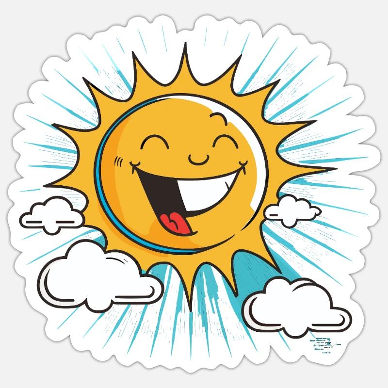 Smiling sun with cloud burst - Sticker size S (10 x 10 cm) - white matte
