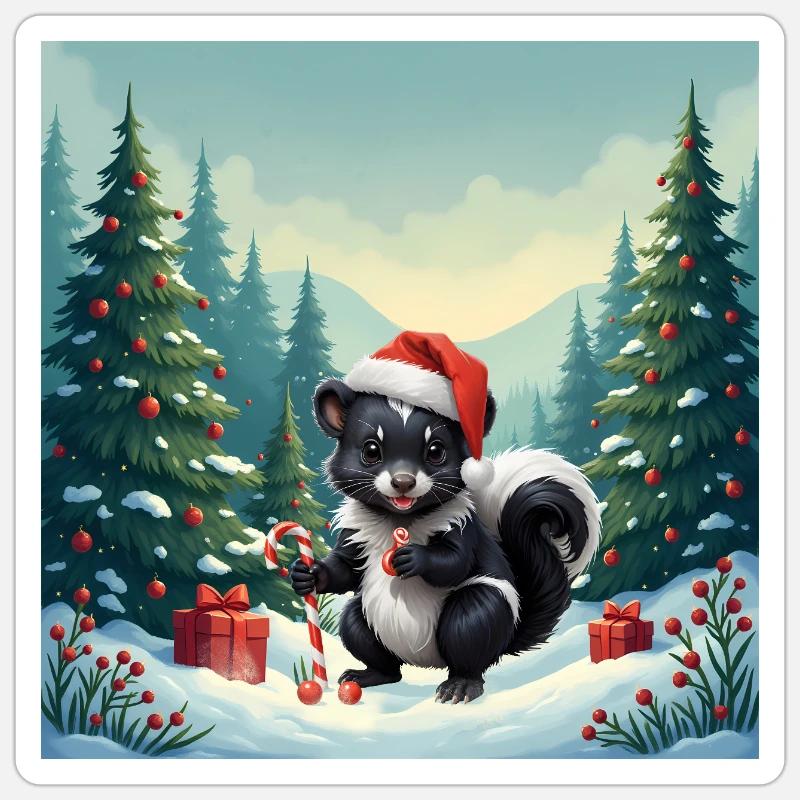 Moufette de Noël dans la forêt enneigée Sticker taille S (10 x 10 cm)