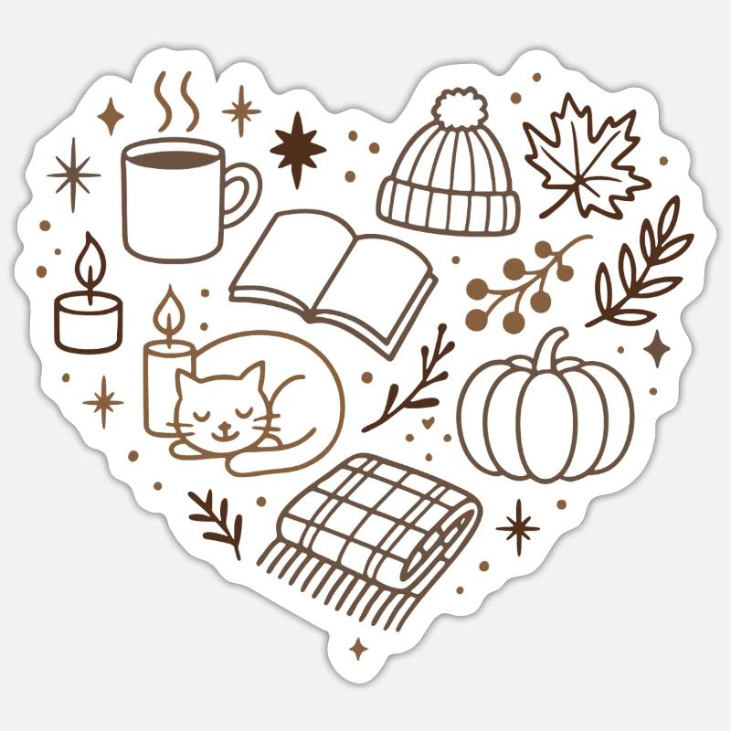 Herbstliche Kuschelabend Muster - Sticker Größe S (10 x 10 cm) - Mattweiß