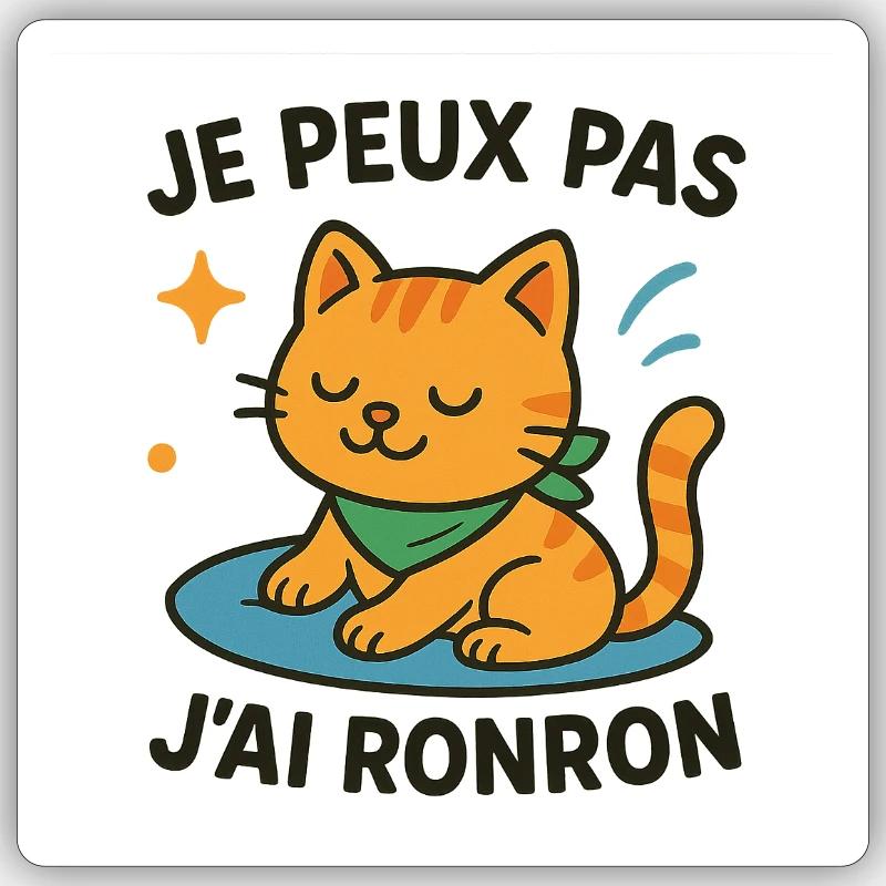 Chat zen en pause ronron - Sticker taille S (10 x 10 cm) - blanc mat