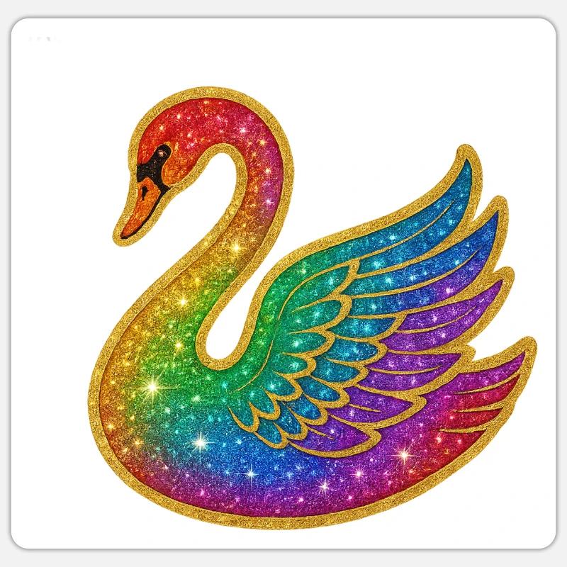 Regenbogen Glitzer Schwan - Sticker Größe S (10 x 10 cm) - Mattweiß
