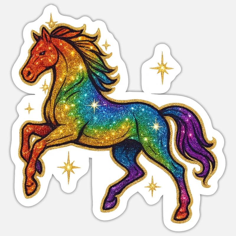 Regenbogen Pferd | Einhorn Glitzertraum Sticker Größe S (10 x 10 cm)