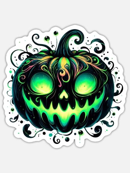 Neon Kürbis Wirbel Halloween - Sticker Größe S (10 x 10 cm) - Mattweiß
