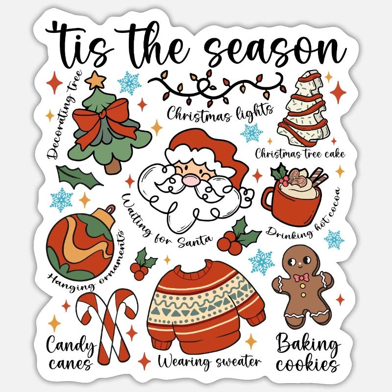 Défilé de Doodle de Noël - Sticker taille S (10 x 10 cm) - blanc mat