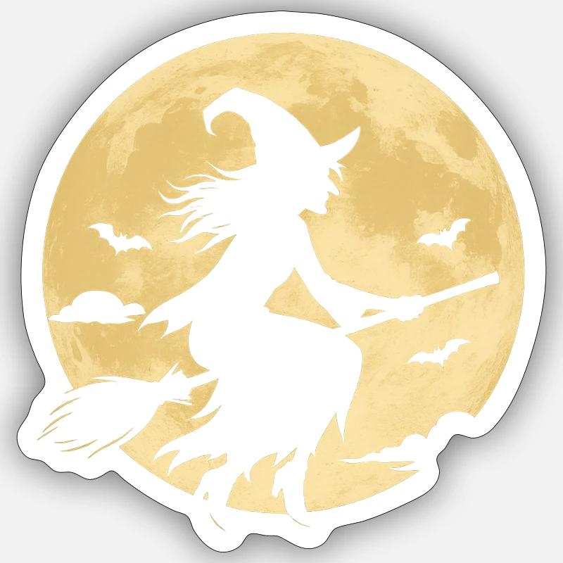 Moonlight Witch on Broom - Sticker size S (10 x 10 cm) - white matte