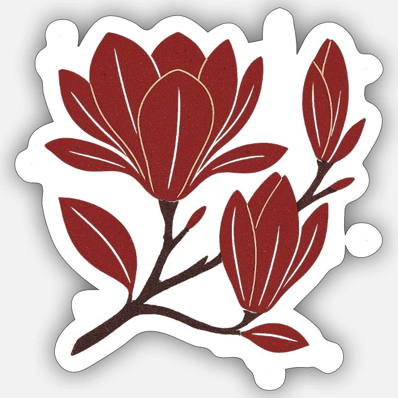 Red Magnolia Branch Pattern - Sticker size S (10 x 10 cm) - white matte