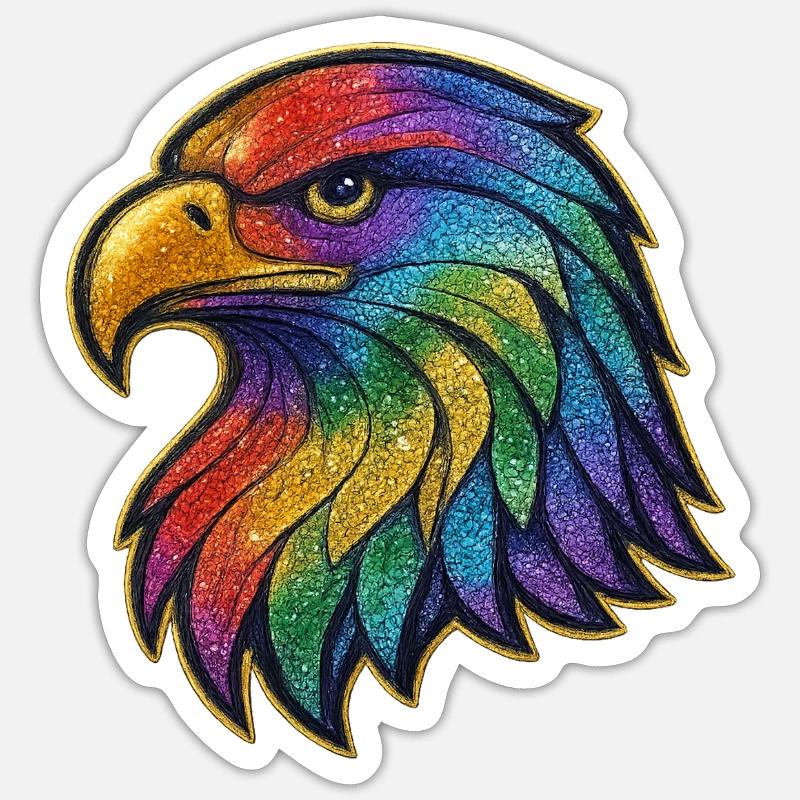 Regenbogen Adler Kopf Patch Sticker Größe S (10 x 10 cm)