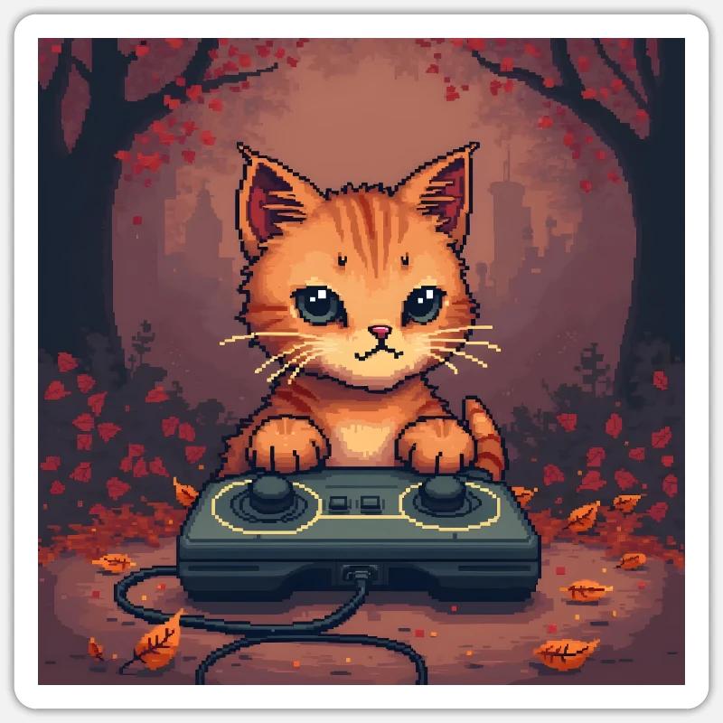 Cozy Pixel Cat Controller - Sticker size S (10 x 10 cm) - white matte