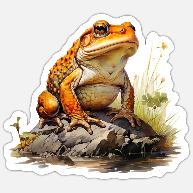 Orange-red frog or toad on stone Sticker size S (10 x 10 cm)