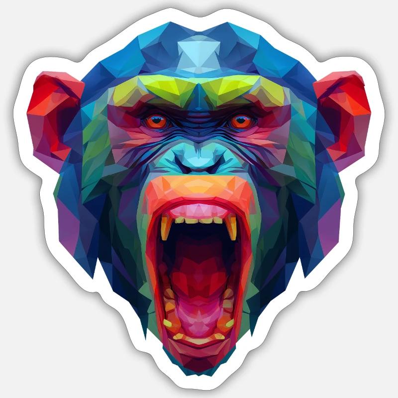 Bunter Polygonaffen Kopf - Sticker Größe S (10 x 10 cm) - Mattweiß