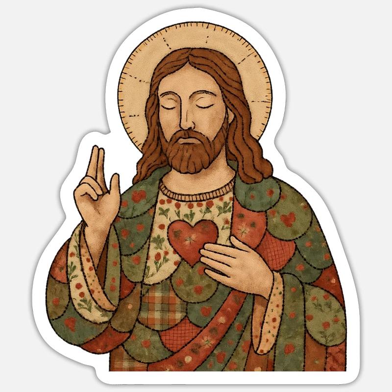 Patchwork de Noël Jésus - Sticker taille S (10 x 10 cm) - blanc mat