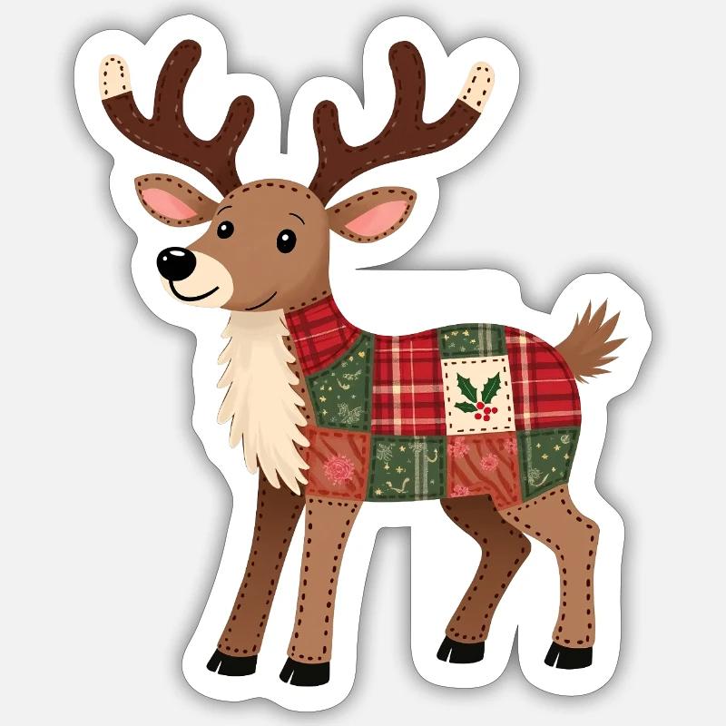 Patchwork Renne Noël Sticker taille S (10 x 10 cm)