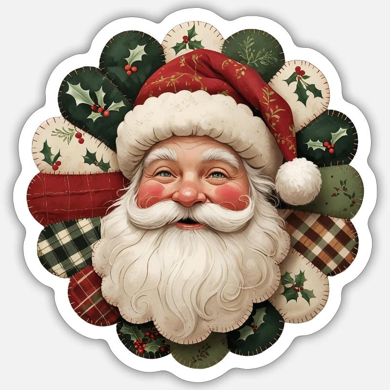 Patchwork Weihnachtsmann Motiv Sticker Größe S (10 x 10 cm)