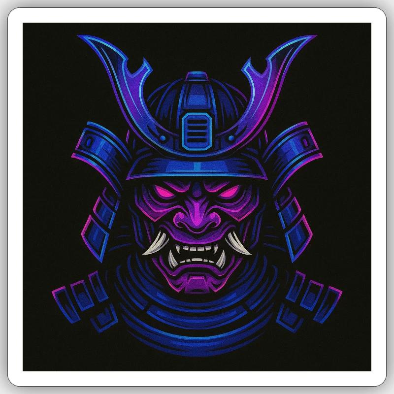 Masque de samouraï néon - Sticker taille S (10 x 10 cm) - blanc mat