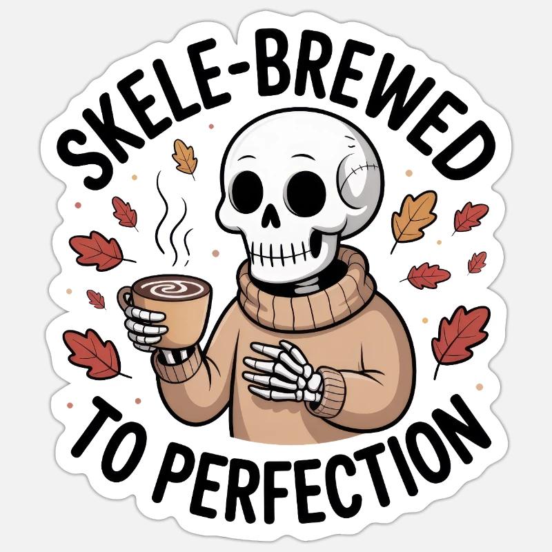 Squelette cosy en pull avec chocolat chaud Sticker taille S (10 x 10 cm)