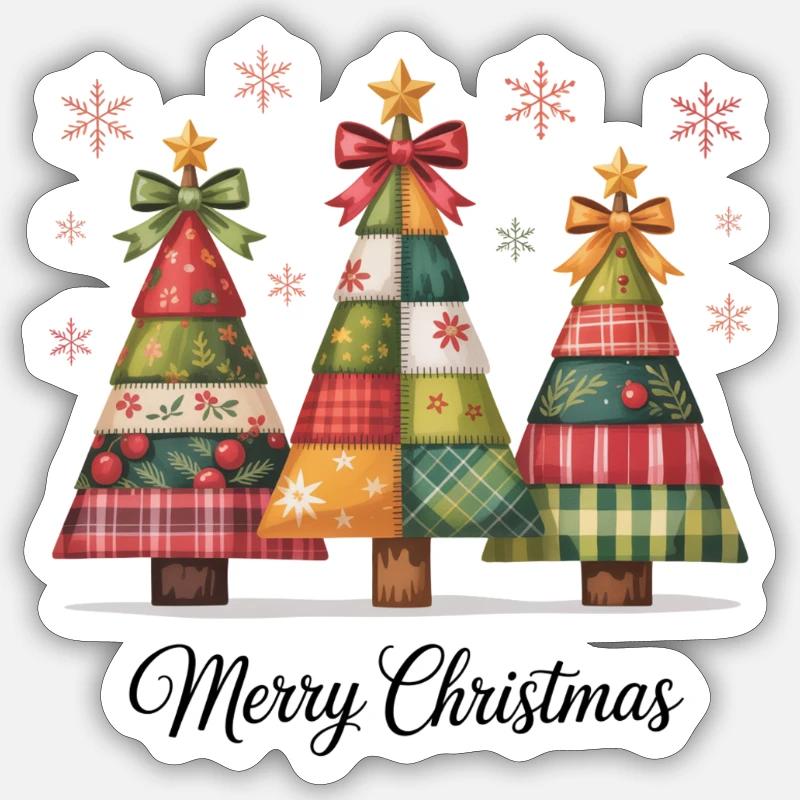 Patchwork Christmas Tree Trio - Sticker size S (10 x 10 cm) - white matte