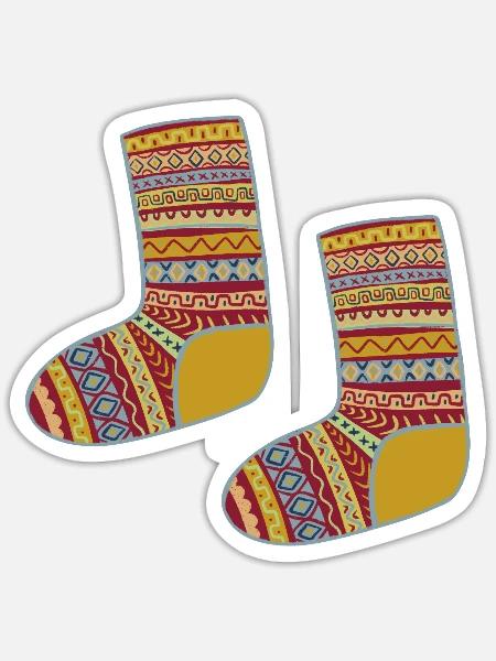 Bunte Fair Isle gemusterte Socken - Sticker Größe S (10 x 10 cm) - Mattweiß