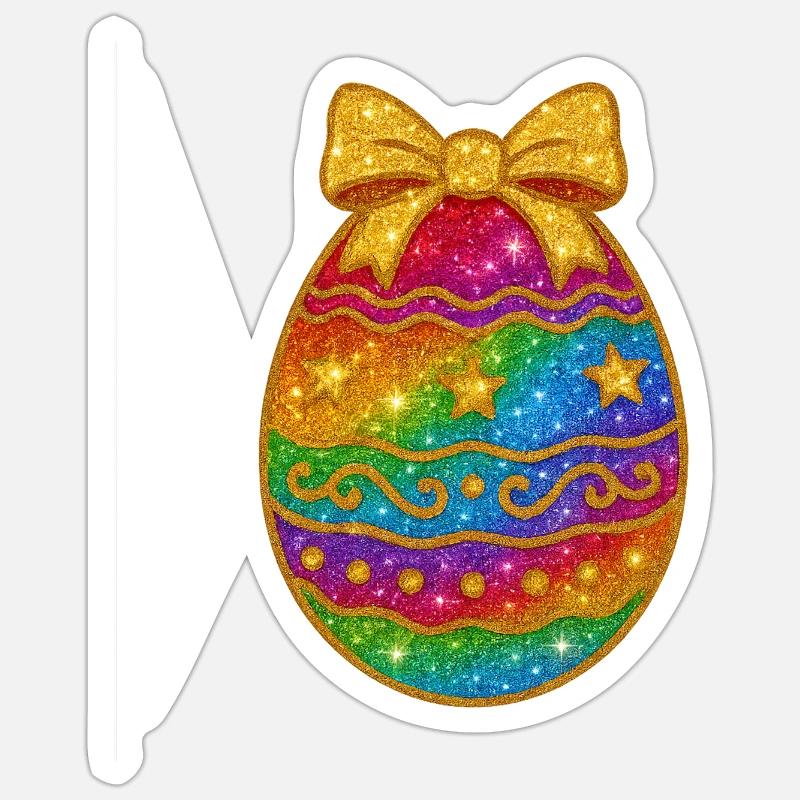 Regenbogen Glitzer-Ei mit Schleife - Sticker Größe S (10 x 10 cm) - Mattweiß