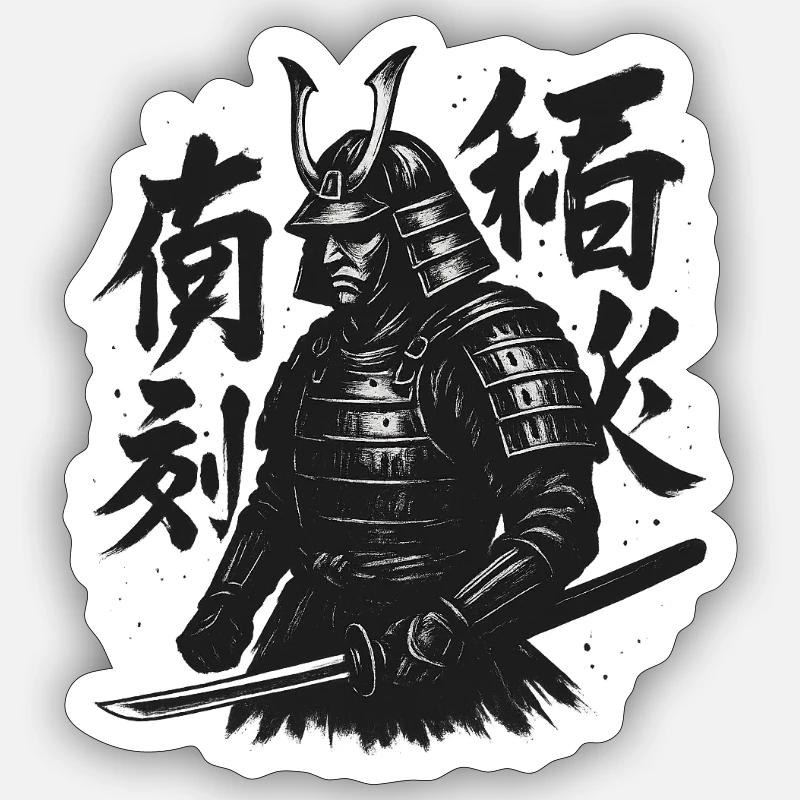 Samurai-Kalligraphie Kunst - Sticker Größe S (10 x 10 cm) - Mattweiß