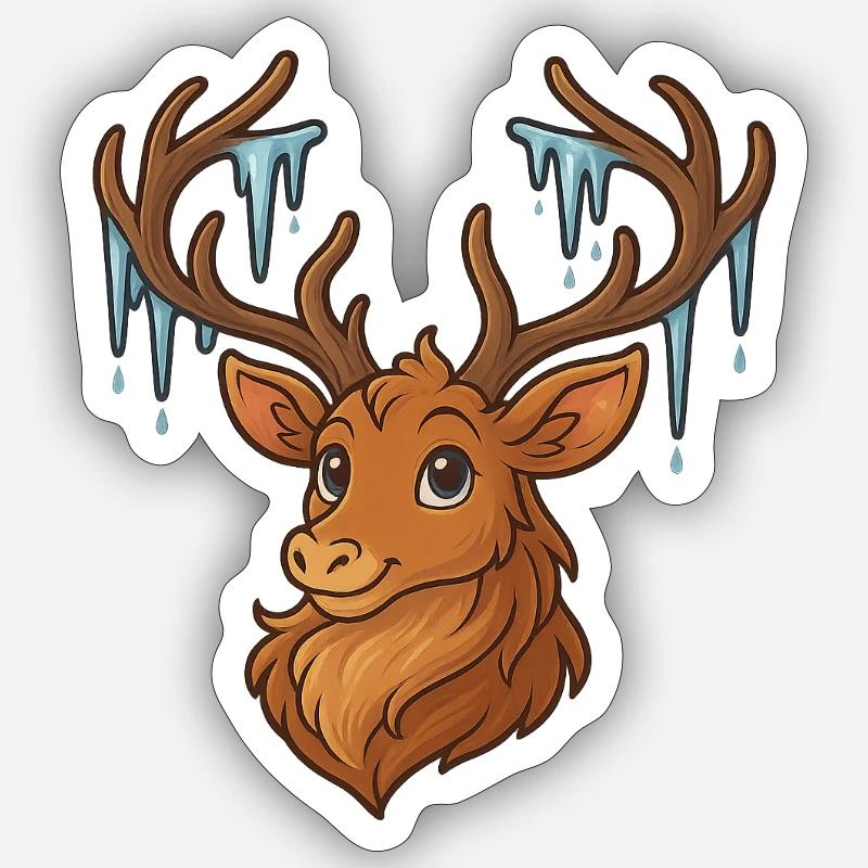 Cerf d’hiver avec glaçons - Sticker taille S (10 x 10 cm) - blanc mat